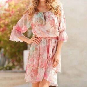 Boston Proper Blurred Bouquet Peasant Dress Small Vacation garden party